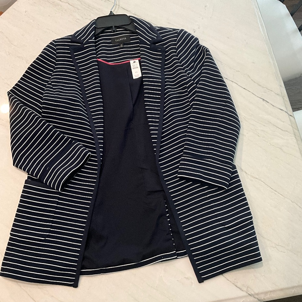 Talbots Knit Blazer Navy and White Size XS
